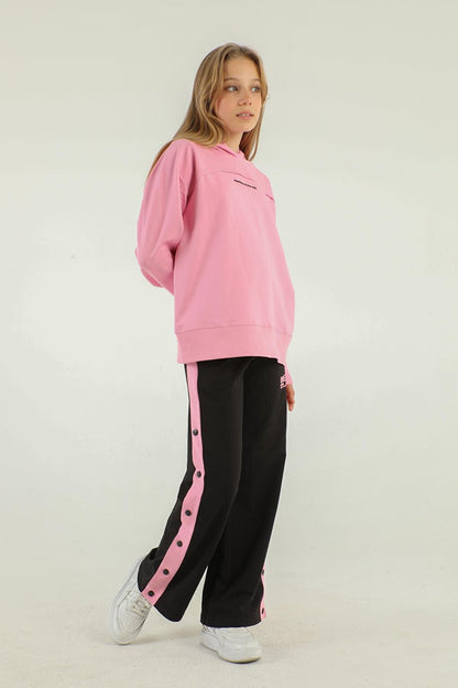 Hooded Girls Tracksuit Set with Snap Detail