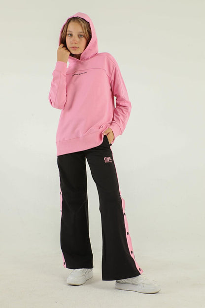 Hooded Girls Tracksuit Set with Snap Detail