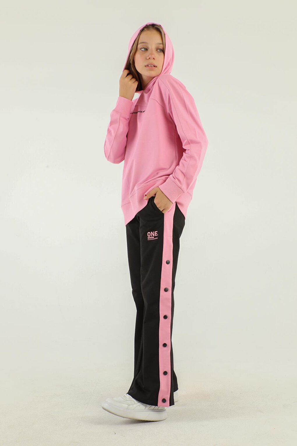 Hooded Girls Tracksuit Set with Snap Detail