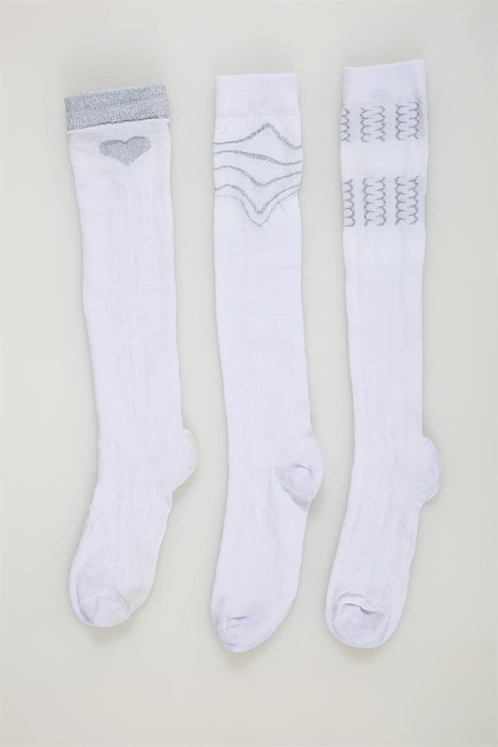 3 Pack Below Knee White Colored Girls Socks