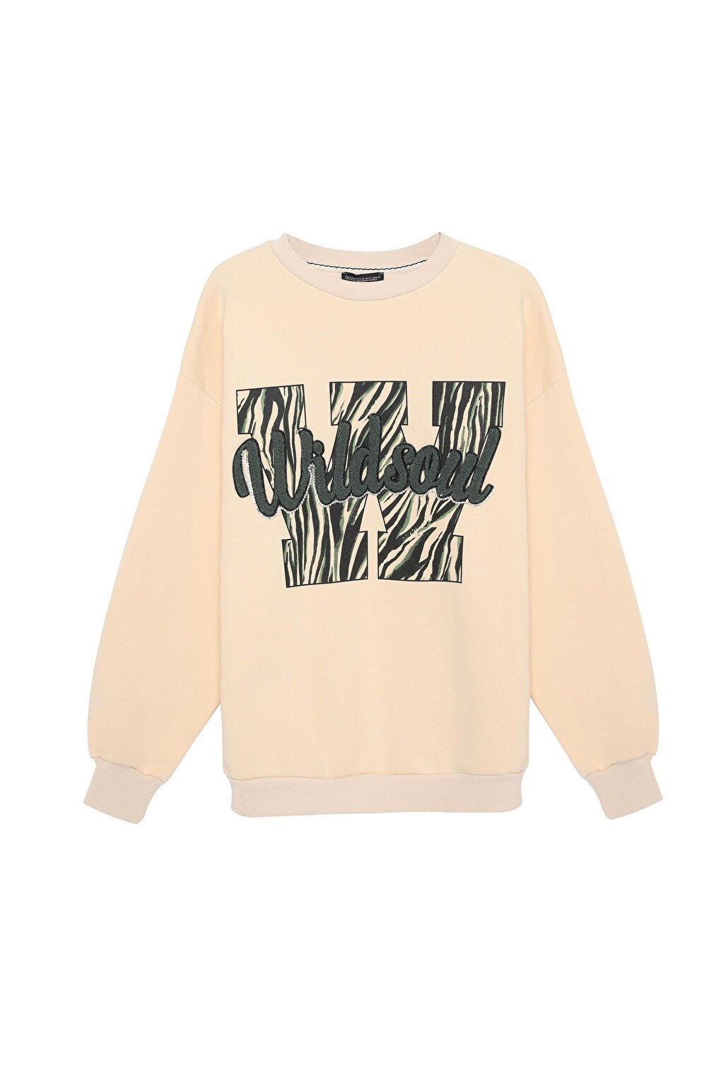 Embroidery Detailed Oversize Sweatshirt Beige