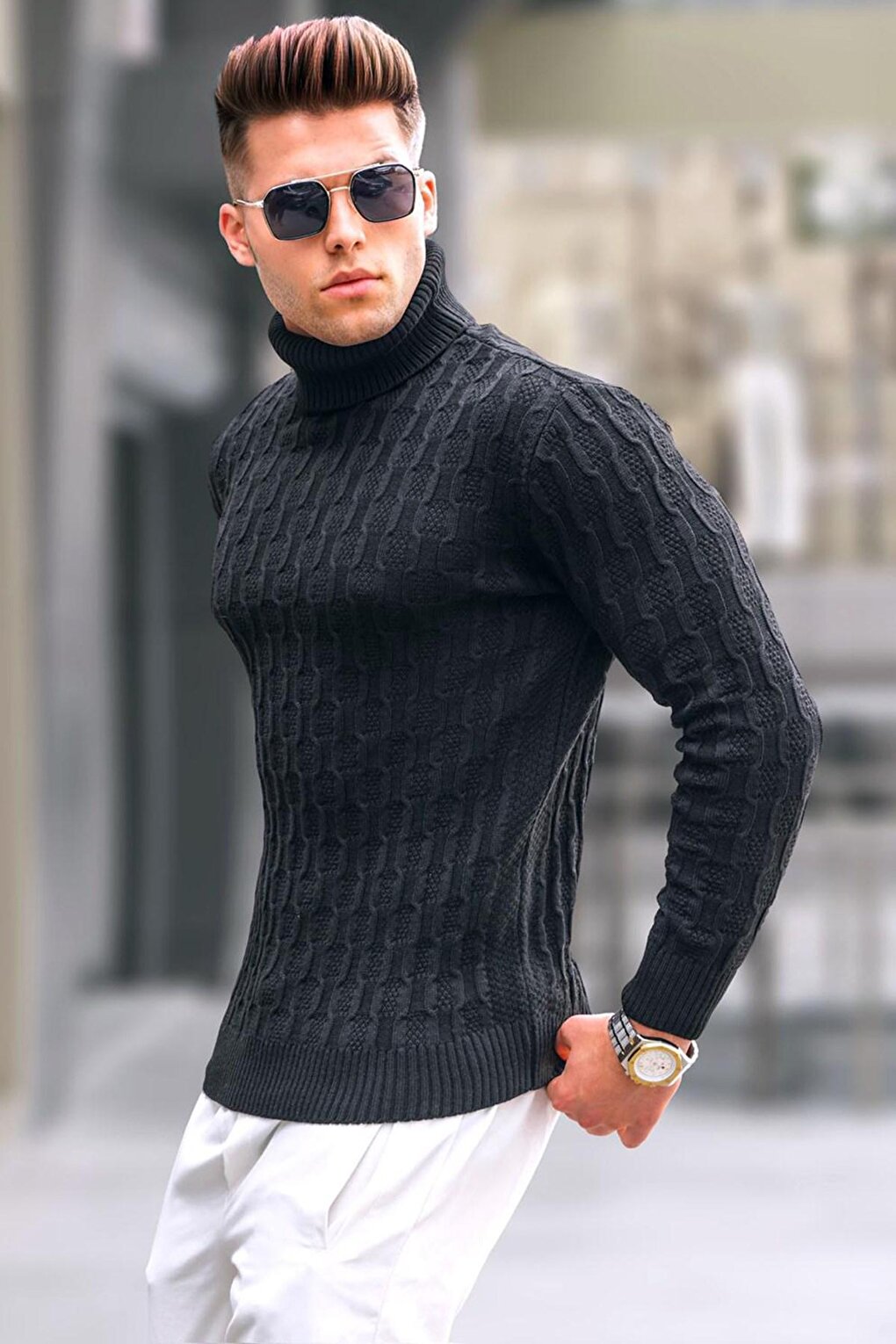 Black Turtleneck Knitwear Sweater 5759