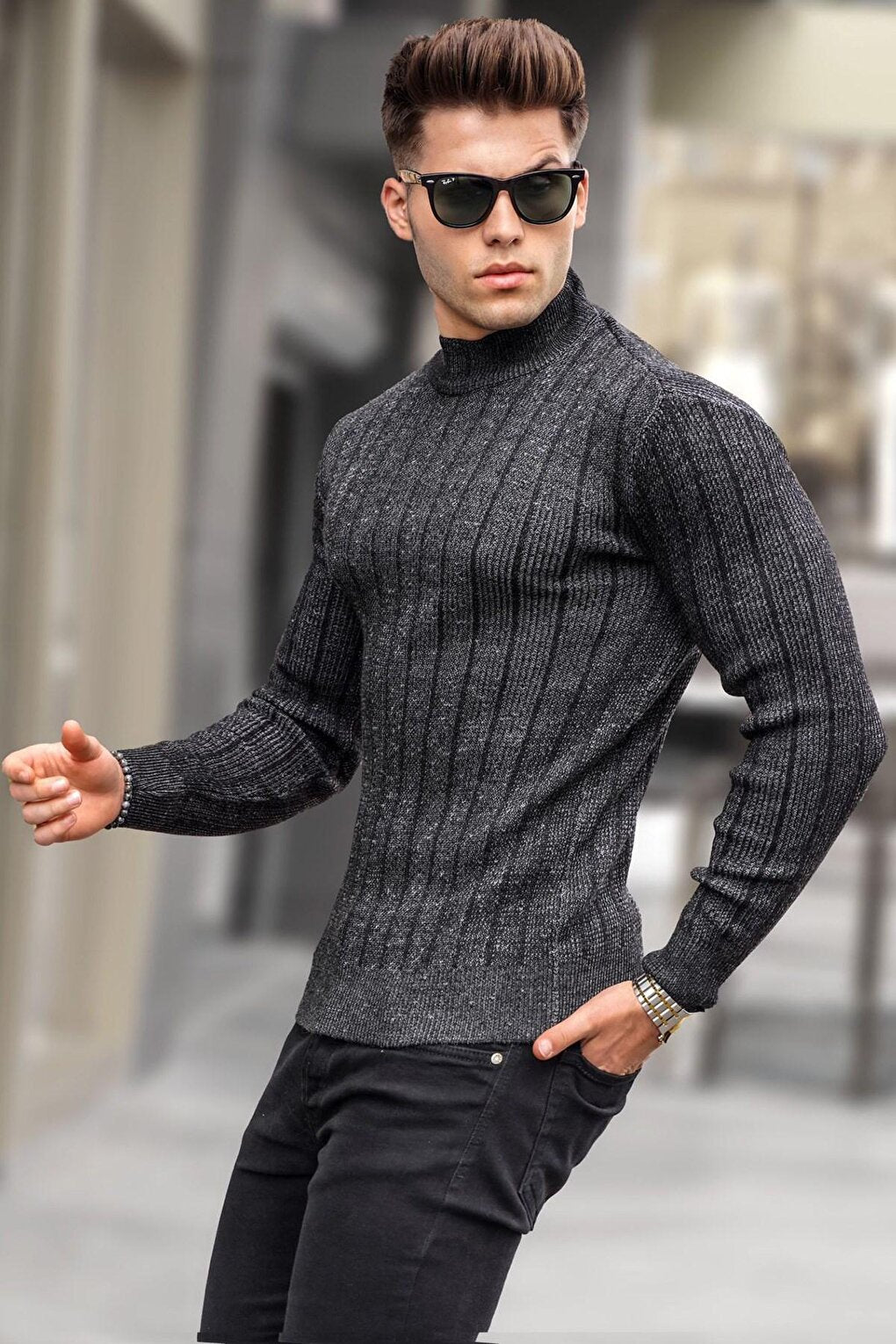 Black Half Turtleneck Knitwear Sweater 5761