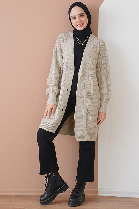 15768 Hijab Knitwear Cardigan - Beige