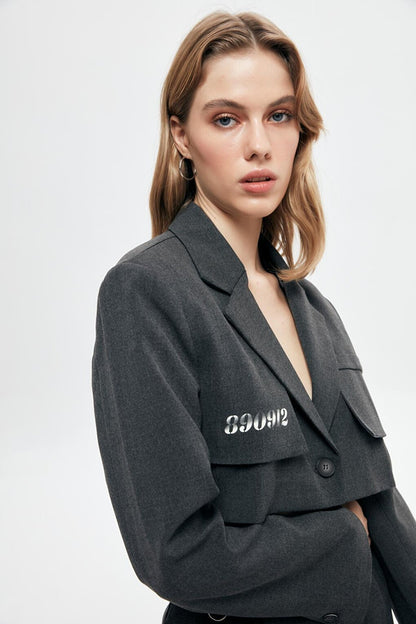 Piece Detailed Crop Blazer Jacket Anthracite