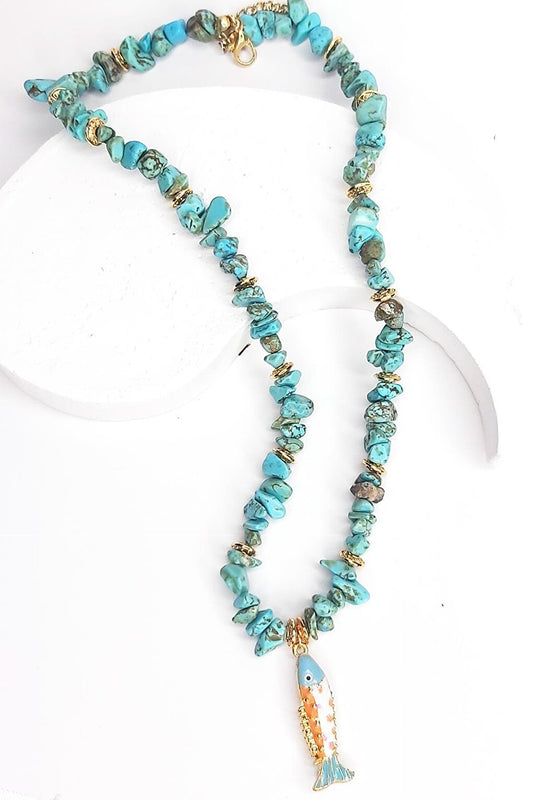 Turquoise Pebble Fish Necklace