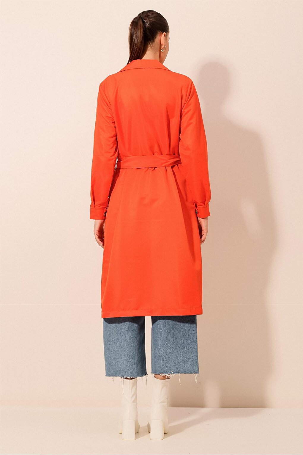 5853 Double Breasted Trench Coat - Orange