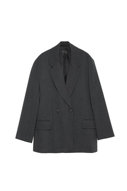 Double Breasted Collar Oversize Blazer Jacket Anthracite