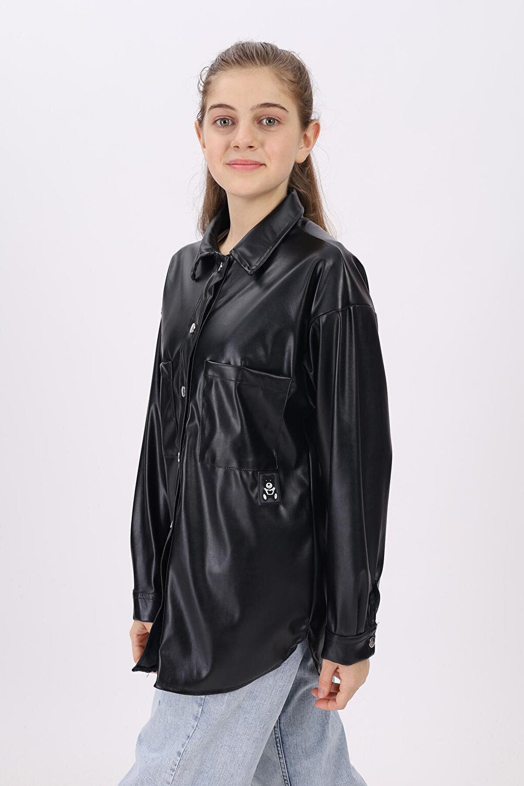 Girl's Black Leather Shirt 9-14 Years Lx163