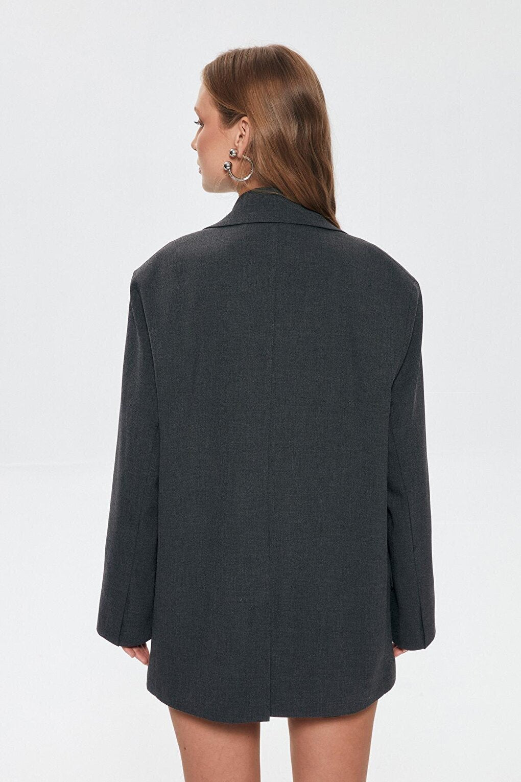 Double Breasted Collar Oversize Blazer Jacket Anthracite