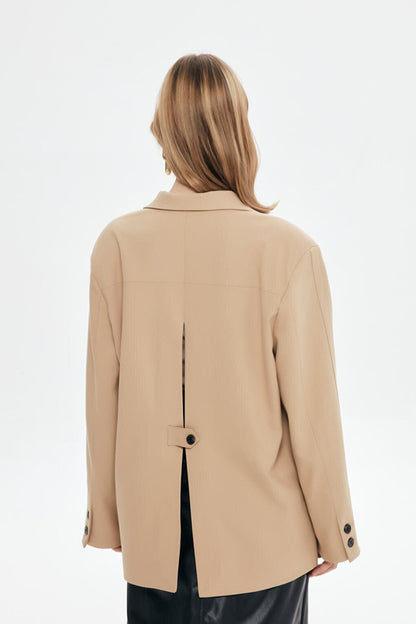 Low-cut Back Detailed Blazer Jacket Beige