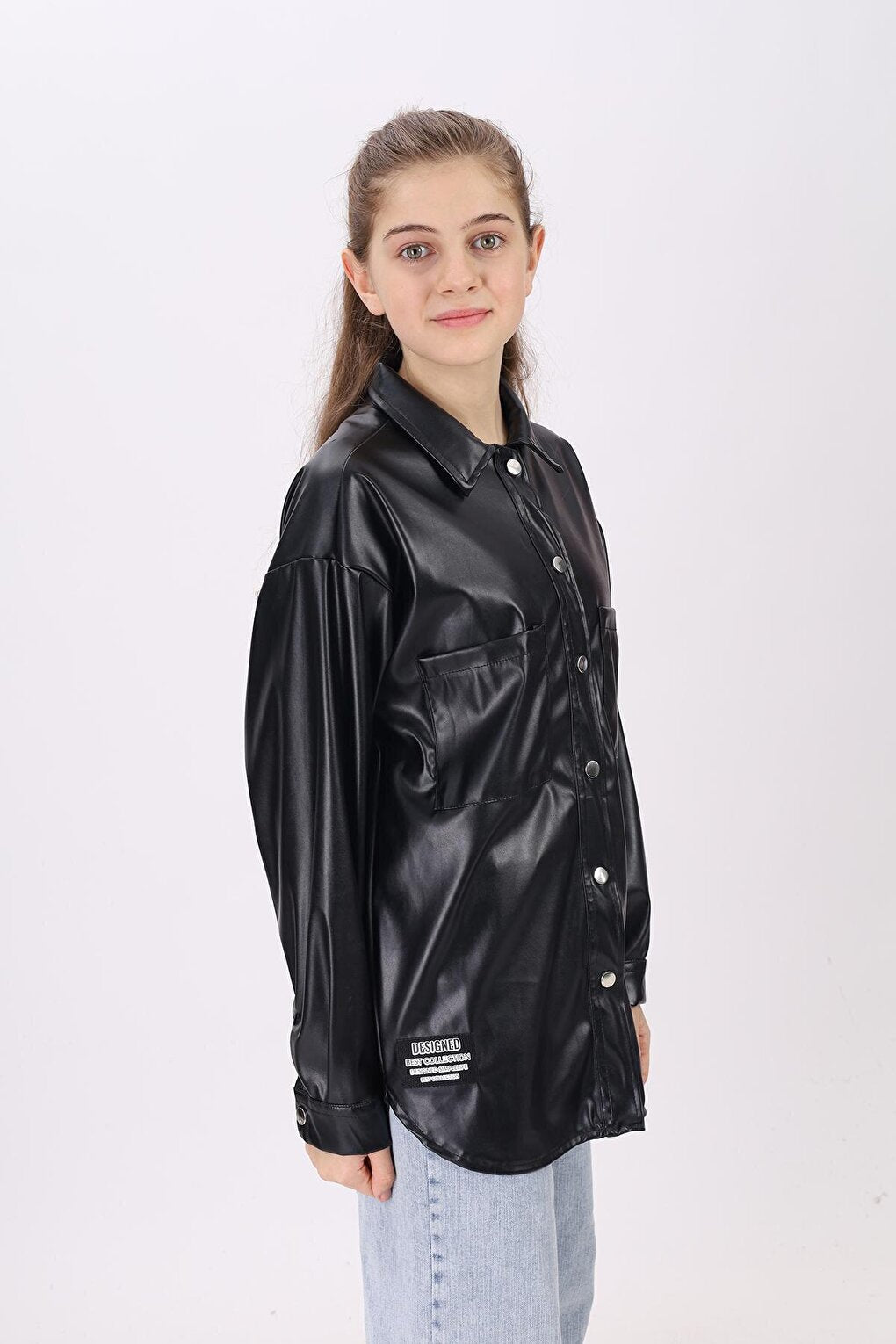 Girl's Black Leather Shirt 9-14 Years Lx163