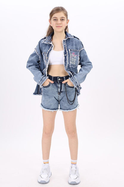 Blue Girl's Destroyed Jean Shirt 9-14Years Lx199