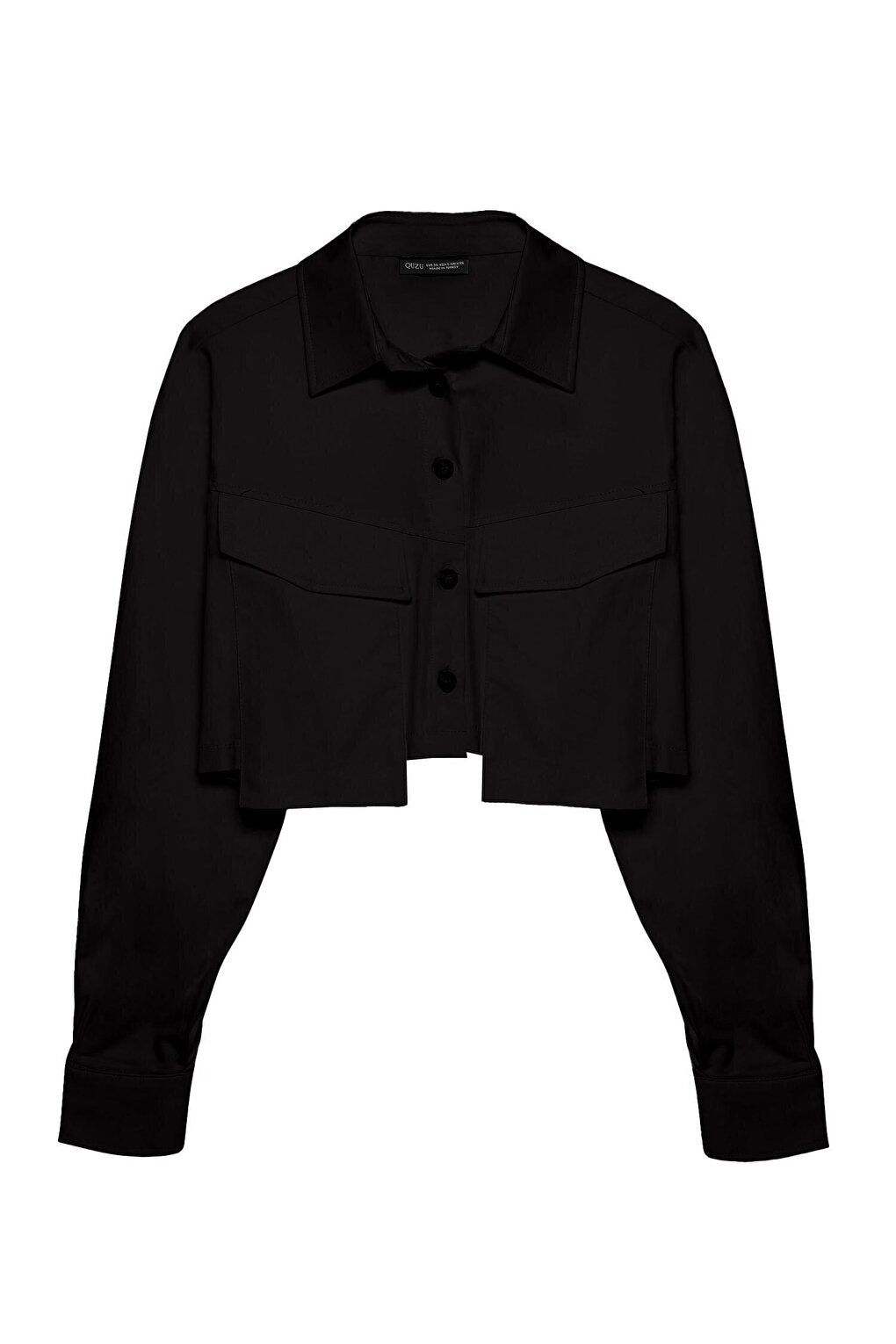 Pocket Detailed Crop Shirt Black