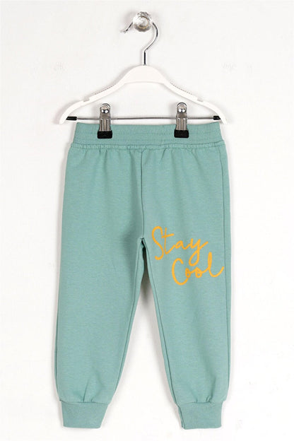 Girl's Çağla Green Colored Stay Cool Printed Sweatpants with Elastic Legs