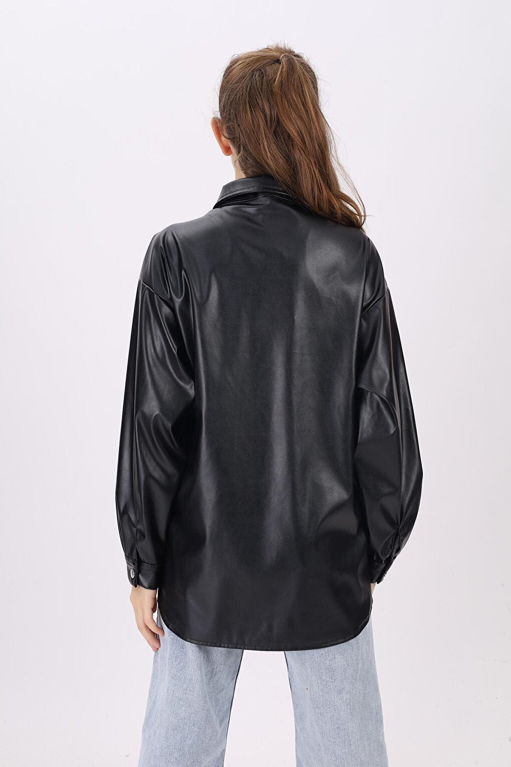 Girl's Black Leather Shirt 9-14 Years Lx163