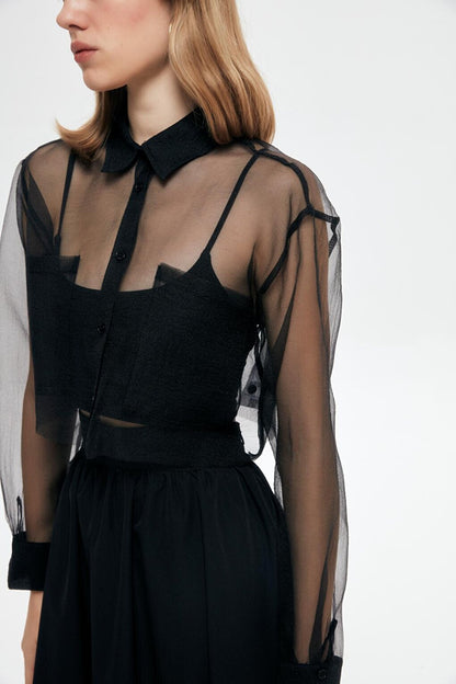 Organza Crop Shirt Black