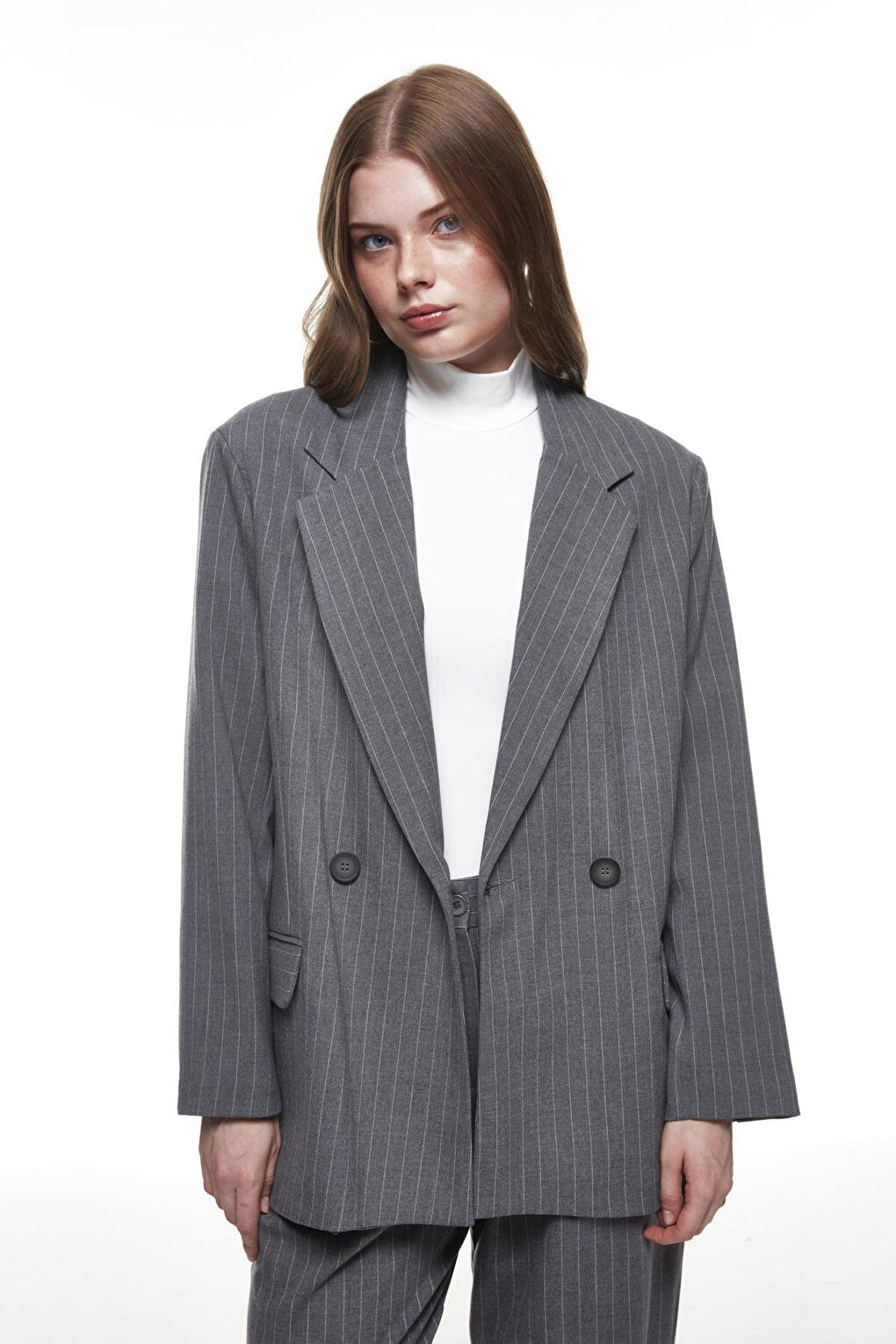 Striped Oversize Blazer Jacket Dark Gray