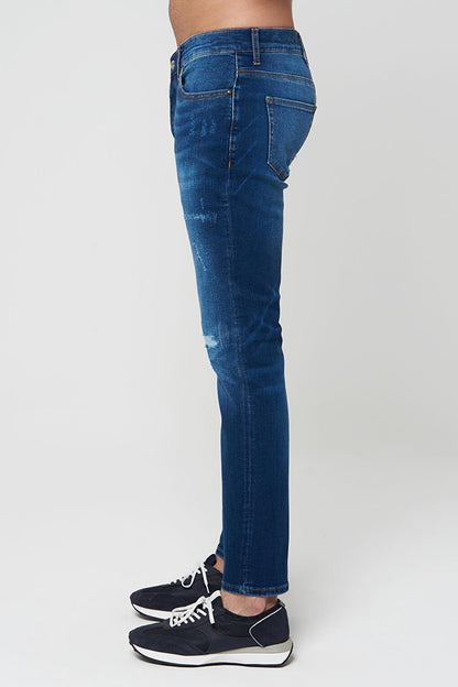 Medium Blue Slim Fraying and Patch Detailed Buttoned Trousers E 4405-006