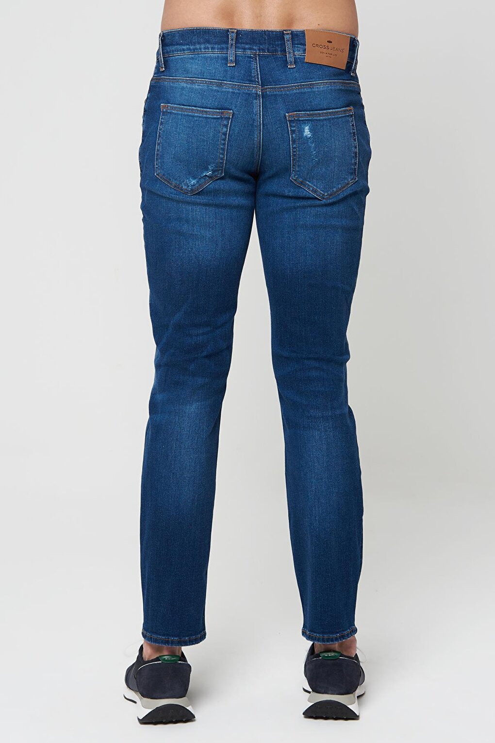 Medium Blue Slim Fraying and Patch Detailed Buttoned Trousers E 4405-006