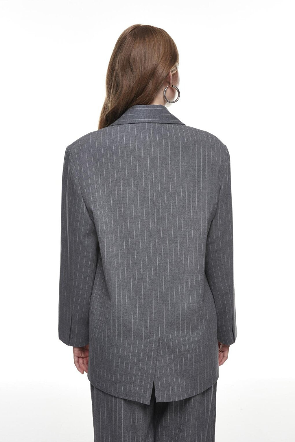 Striped Oversize Blazer Jacket Dark Gray