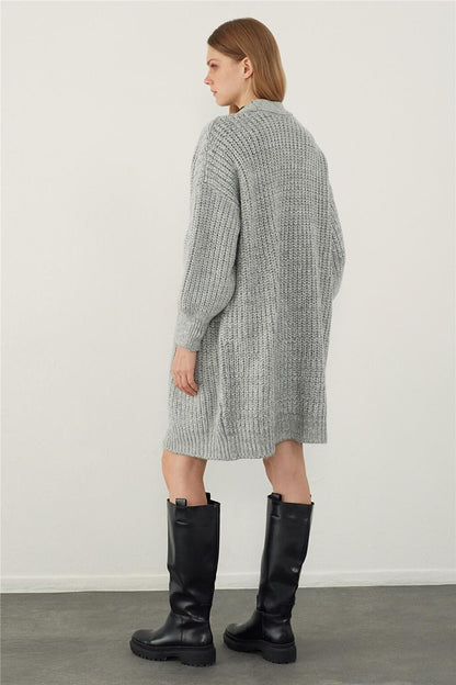 Light Gray Oversize Open Front Long Knitted Cardigan