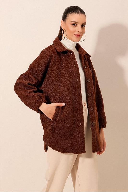 0675 Wool Blend Boucle Jacket - Brown