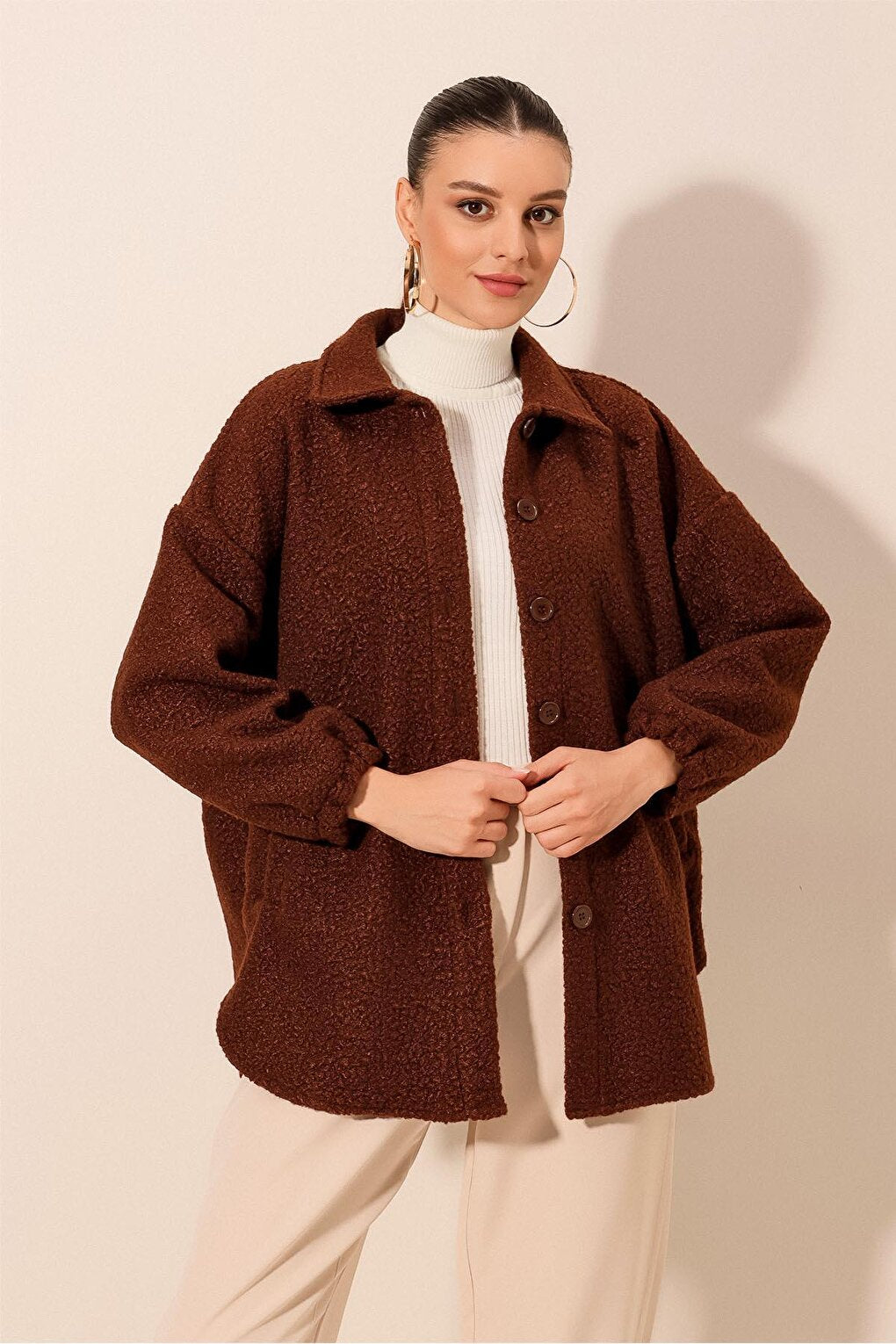 0675 Wool Blend Boucle Jacket - Brown