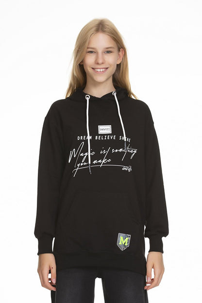 Girl's Hooded Text Printed Sweatshirt 9-14 Years Lx166