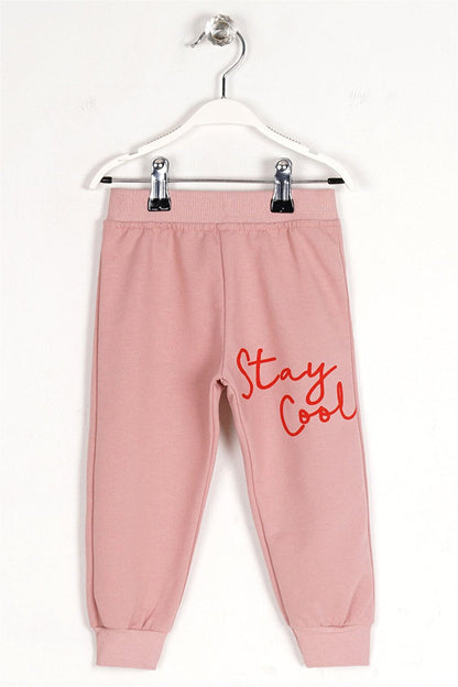 Girl's Light Pink Colored Stay Cool Printed Sweatpants with Elastic Legs