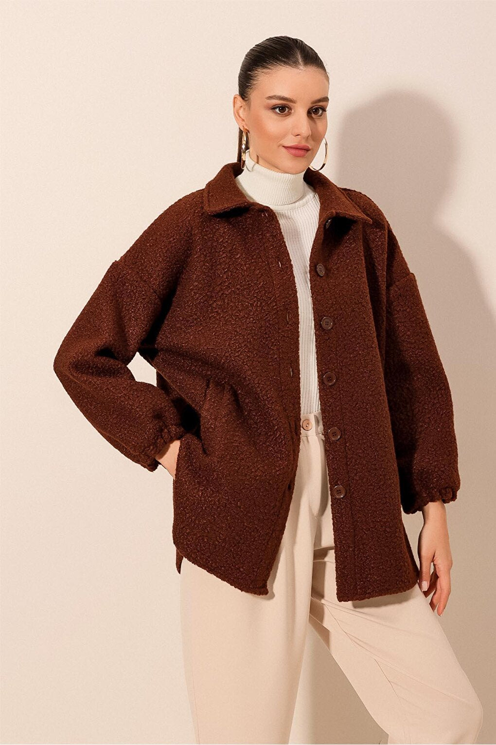 0675 Wool Blend Boucle Jacket - Brown