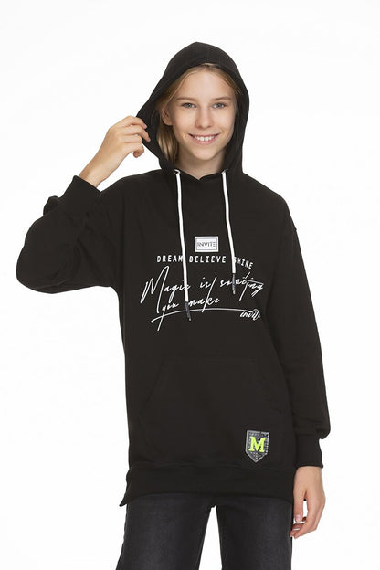 Girl's Hooded Text Printed Sweatshirt 9-14 Years Lx166