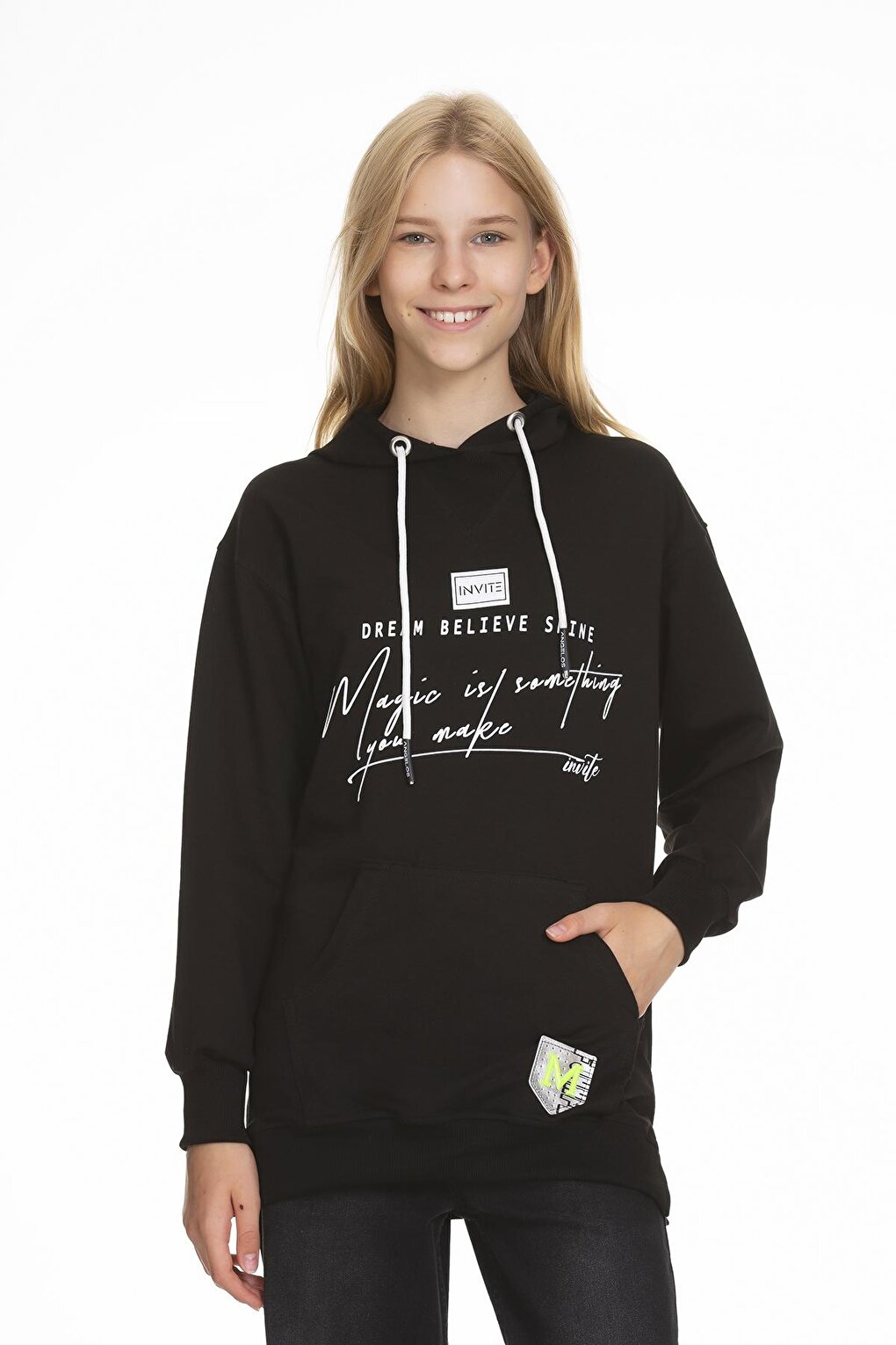 Girl's Hooded Text Printed Sweatshirt 9-14 Years Lx166