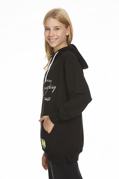 Girl's Hooded Text Printed Sweatshirt 9-14 Years Lx166