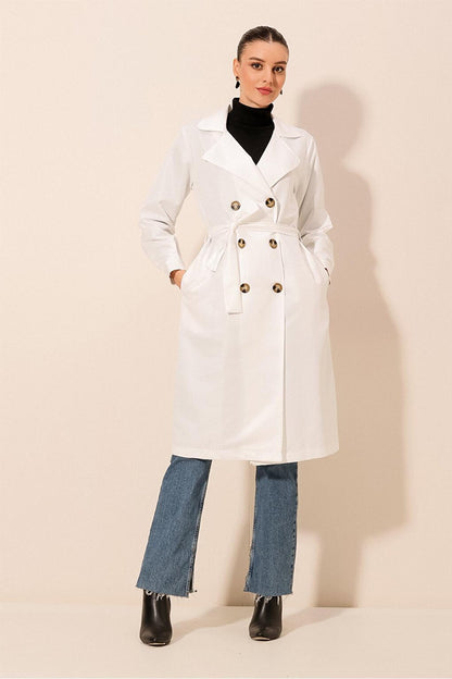 5853 Double Breasted Trench Coat - White