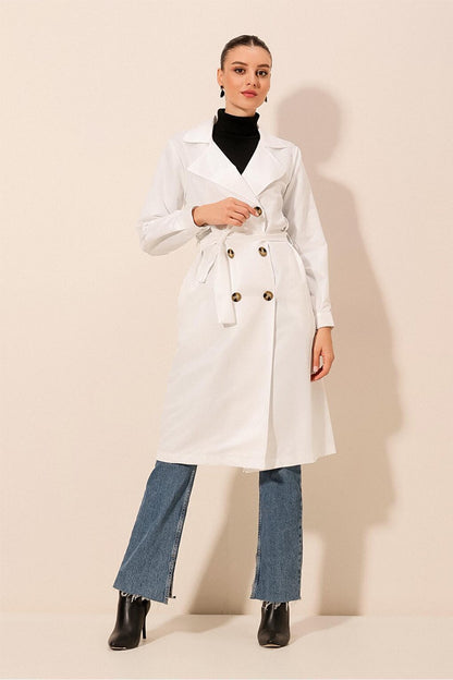 5853 Double Breasted Trench Coat - White