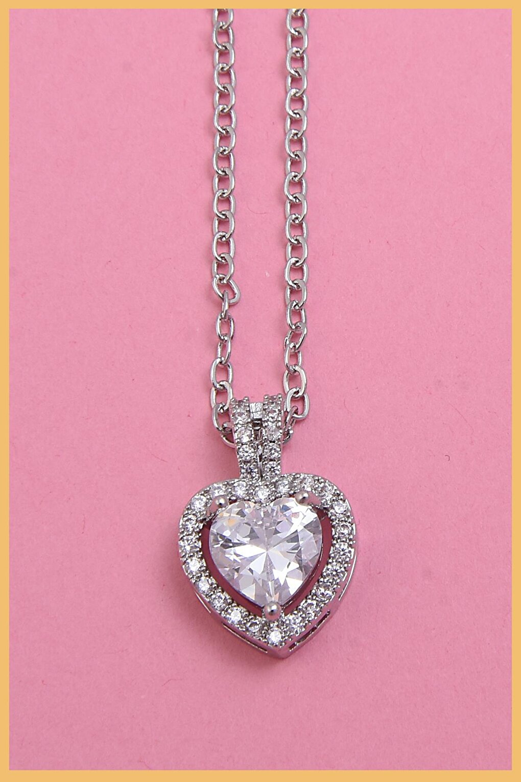 Women's 925K Silver Plated Zircon Heart Single Stone Steel Necklace (Imported Private Collection)