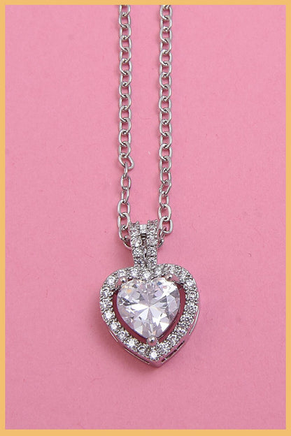 Women's 925K Silver Plated Zircon Heart Single Stone Steel Necklace (Imported Private Collection)