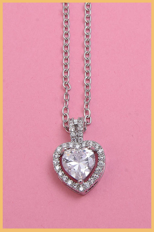 Women's 925K Silver Plated Zircon Heart Single Stone Steel Necklace (Imported Private Collection)