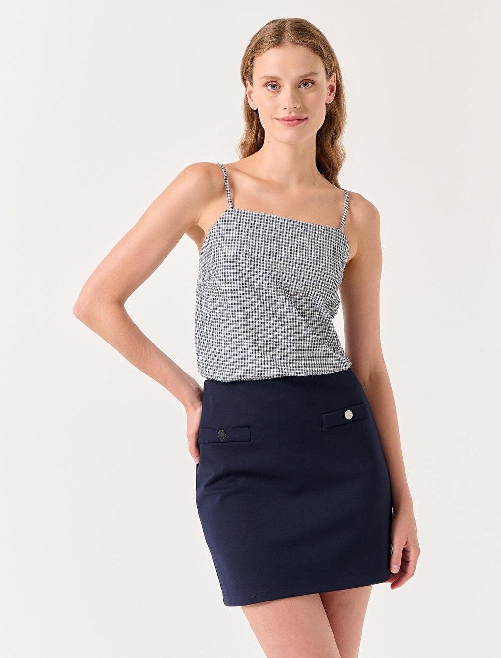 Navy Blue Slim Fit Normal Waist Mini Skirt