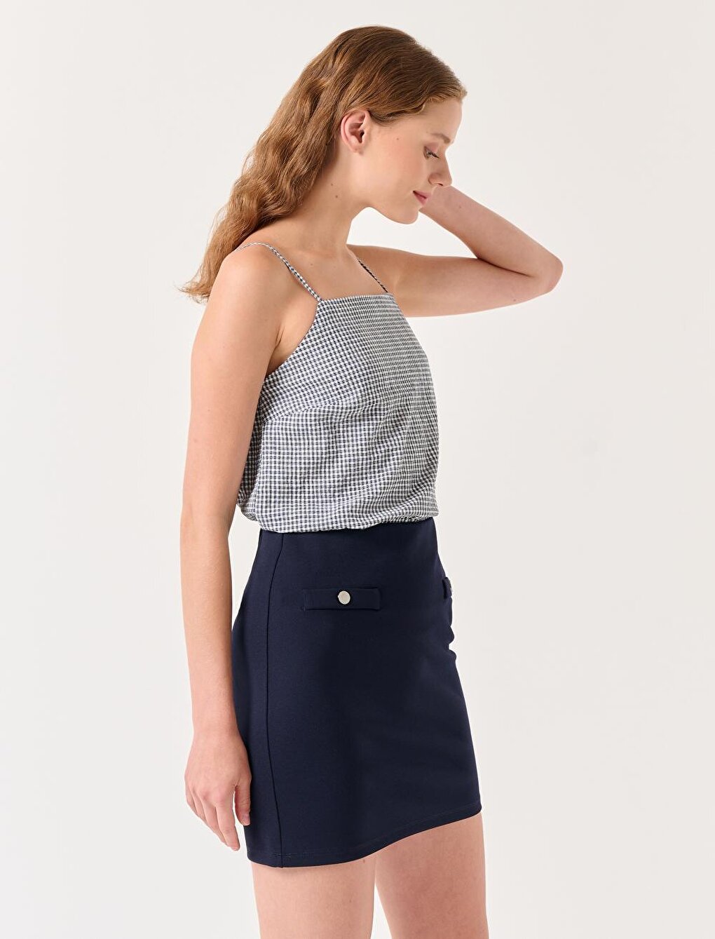 Navy Blue Slim Fit Normal Waist Mini Skirt