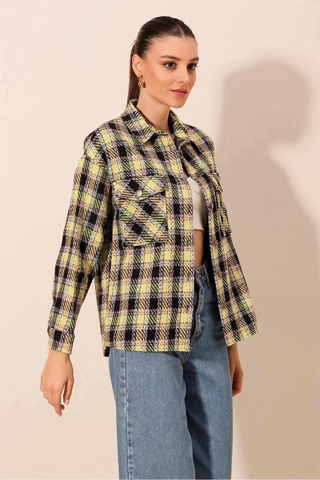 3854 Plaid Pattern Double Pocket Lumberjack Shirt - Green