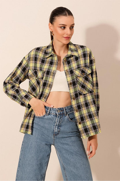 3854 Plaid Pattern Double Pocket Lumberjack Shirt - Green