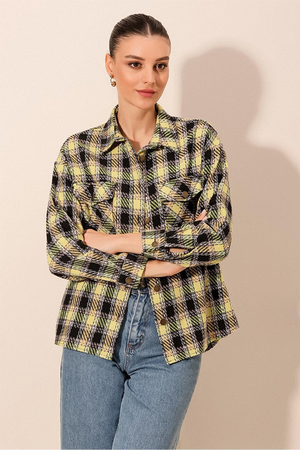 3854 Plaid Pattern Double Pocket Lumberjack Shirt - Green