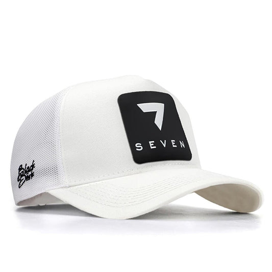 V1 Trucker Number 7 - Unisex White Hat (Cap) with 5 Code Logo