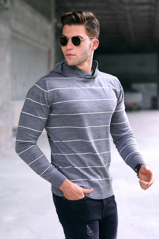 Gray Hooded Men's Sweater 5623