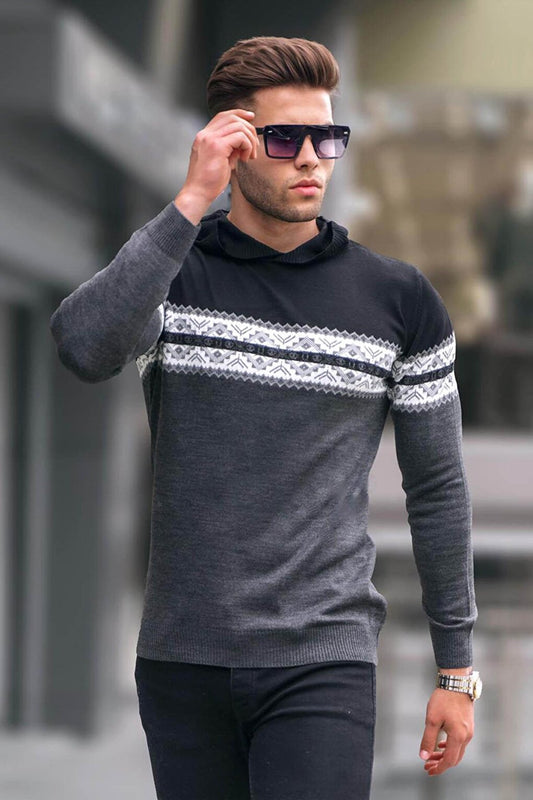 Black Hooded Men's Sweater 5624