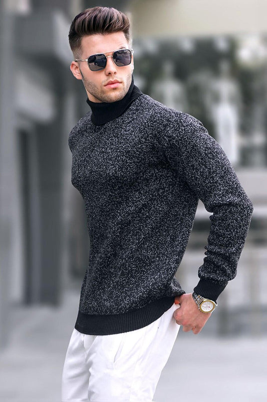 Black Patterned Turtleneck Knitwear Sweater 5765