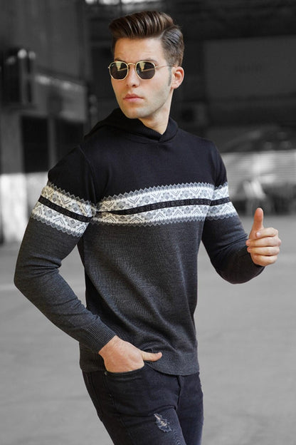 Black Hooded Men's Sweater 5624