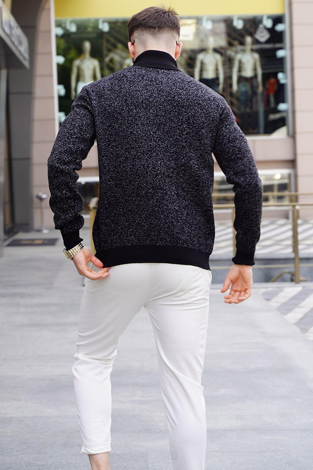 Black Patterned Turtleneck Knitwear Sweater 5765